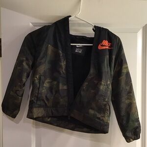 Nike Kids Camo Puffer Jacket with Orange Accent